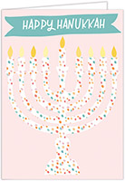 Personalized Charitable Hanukkah Greeting Cards by Olive Tree Collection (Pink Menorah)