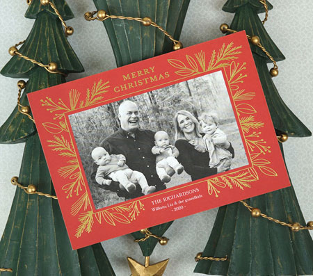 Digital Holiday Photo Cards by PicMe Prints - Foil Garland Border Red