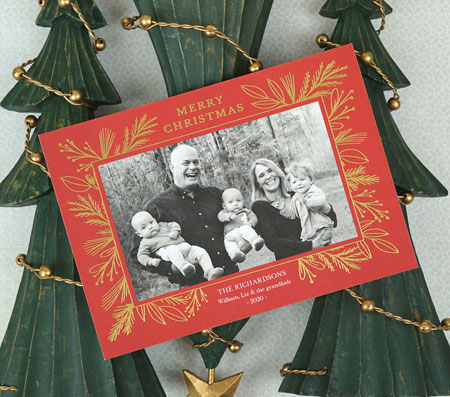 Digital Holiday Photo Cards by PicMe Prints - Foil Garland Border Red Digital Holiday Photo Cards by PicMe Prints - Foil Garland Border Red