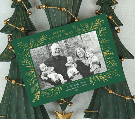Digital Holiday Photo Cards by PicMe Prints - Foil Garland Border Green Digital Holiday Photo Cards by PicMe Prints - Foil Garland Border Green