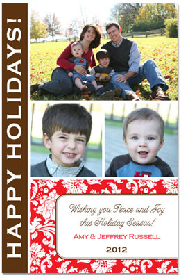 Digital Holiday Photo Cards by Prints Charming (Red And Brown Multiple Photo Floral)