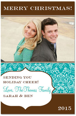 Digital Holiday Photo Cards by Prints Charming (Teal Damask Band) Digital Holiday Photo Cards by Prints Charming (Teal Damask Band)