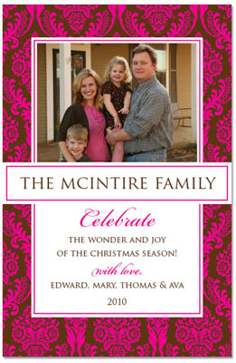 Digital Holiday Photo Cards by Prints Charming (Fuchsia And Brown Damask) Digital Holiday Photo Cards by Prints Charming (Fuchsia And Brown Damask)