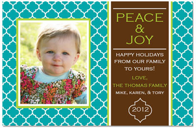 Digital Holiday Photo Cards by Prints Charming (Teal And White Quatrefoil)