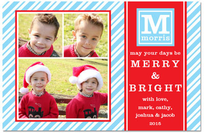 Digital Holiday Photo Cards by Prints Charming (Blue Peppermint Stripes Initial)