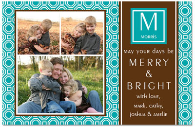 Digital Holiday Photo Cards by Prints Charming (Modern Teal Initial)