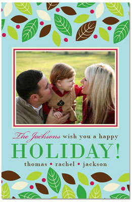 Digital Holiday Photo Cards by Prints Charming (Blue Holiday Leaves)