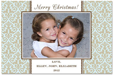 Digital Holiday Photo Cards by Prints Charming (Sky Blue And Taupe Damask)