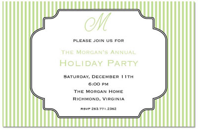 Holiday Invitations by Prints Charming (Sage Green Pinstripe)