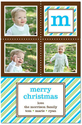 Digital Holiday Photo Cards by Prints Charming (Turquoise Peppermint Stripe Initial)