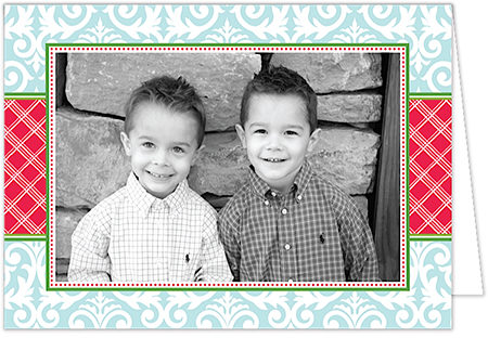 Holiday Photo Mount Cards by Prints Charming (Damask and Plaid - Blue and Red)