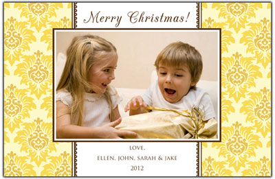 Digital Holiday Photo Cards by Prints Charming (Yellow Damask)