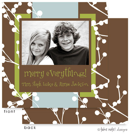 Take Note Designs Digital Holiday Photo Cards - White Berries Chocolate with Blue Band