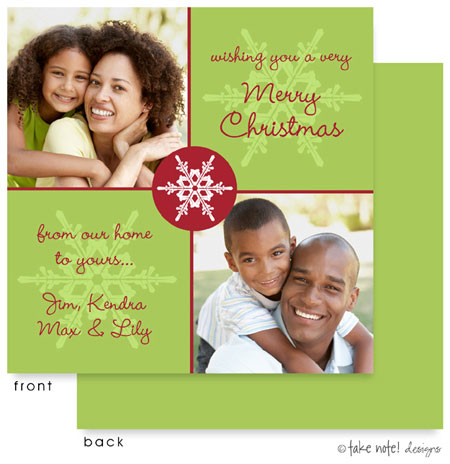Take Note Designs Digital Holiday Photo Cards - Green Snowflake Blocks