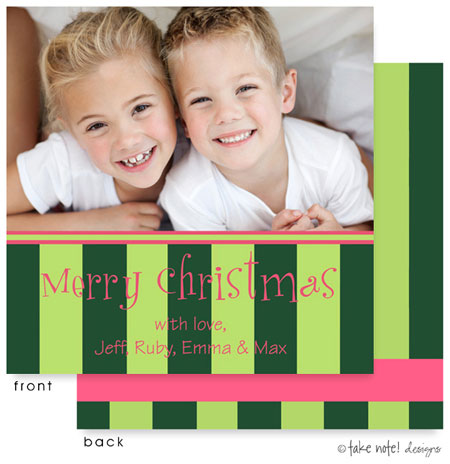 Take Note Designs Digital Holiday Photo Cards - Green on Green Stripes