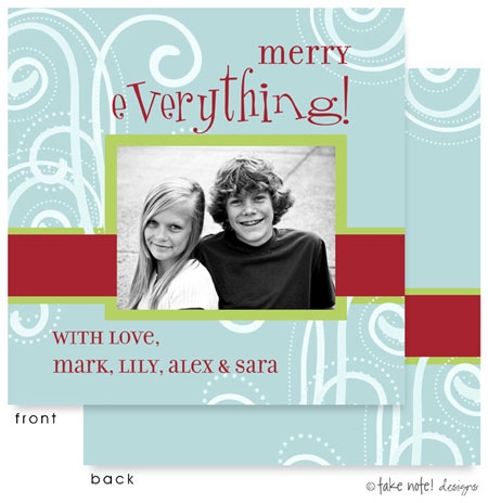 Take Note Designs Digital Holiday Photo Cards - Blue with Scroll and Red Band
