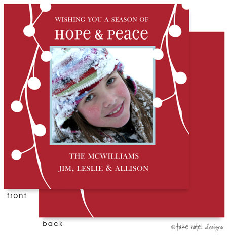 Take Note Designs Digital Holiday Photo Cards - Red with White Berry Strand