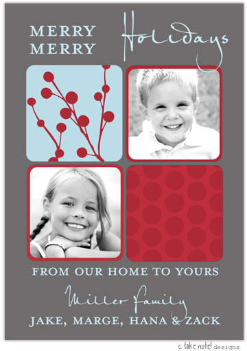 Take Note Designs Digital Holiday Photo Cards - Pewter and Berries