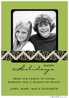 Take Note Designs Digital Holiday Photo Cards - Black Linen Damask on Green