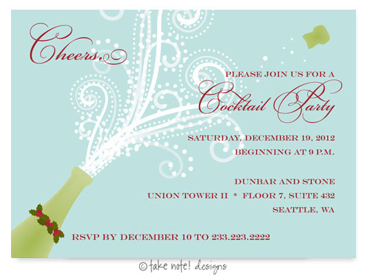 Digital Holiday Invitations/Greeting Cards by Take Note Designs - Champagne Holly Blast Horizontal