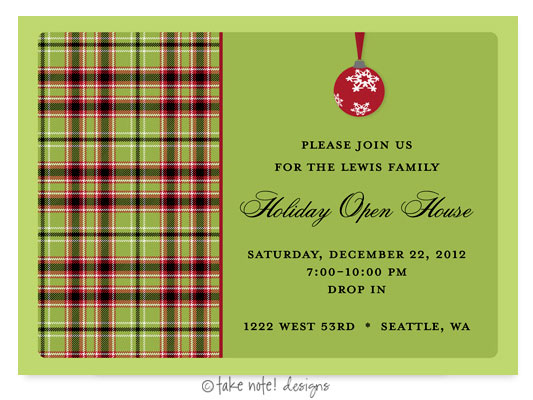 Digital Holiday Invitations/Greeting Cards by Take Note Designs - Ornament Wrap Traditional Plaid