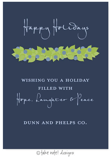 Digital Holiday Invitations/Greeting Cards by Take Note Designs - Juniper Berry Garland on Blue