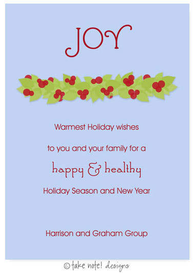 Digital Holiday Invitations/Greeting Cards by Take Note Designs - Winter Berry Garland on Blue