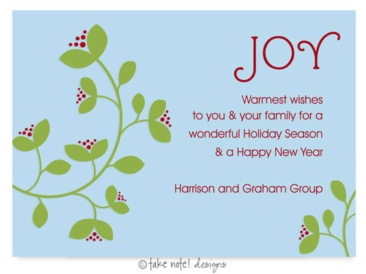 Digital Holiday Invitations/Greeting Cards by Take Note Designs - Green Vine and Berry on Blue