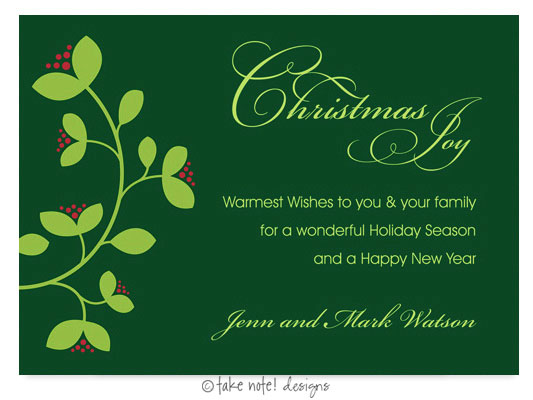 Digital Holiday Invitations/Greeting Cards by Take Note Designs - Green Vine and Berry on Green