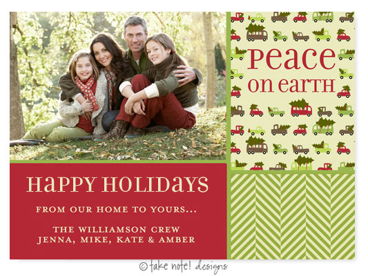 Take Note Designs Digital Holiday Photo Cards - Peace on Earth Green Tweed