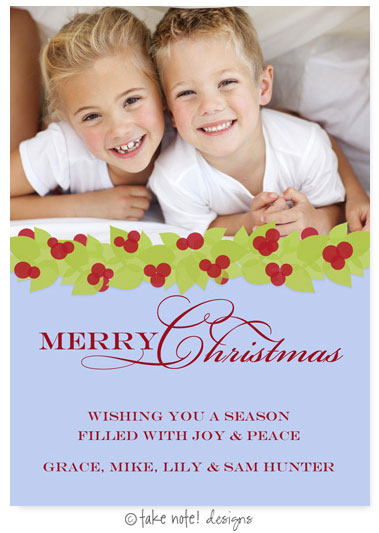 Take Note Designs Digital Holiday Photo Cards - Holly Berry Garland