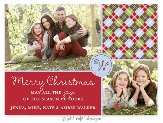 Take Note Designs Digital Holiday Photo Cards - Festive Argyle Two