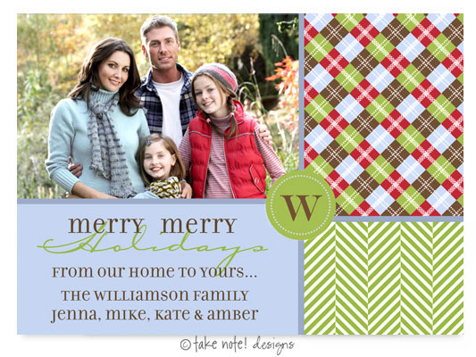 Take Note Designs Digital Holiday Photo Cards - Merry Merry Fresh Argyle
