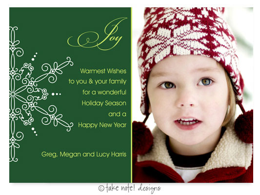 Take Note Designs Digital Holiday Photo Cards - Fancy Snowflake on Green