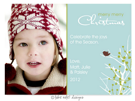 Take Note Designs Digital Holiday Photo Cards - Winter Berry Tree with Bird