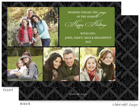 Take Note Designs Digital Holiday Photo Cards - Green Block Damask