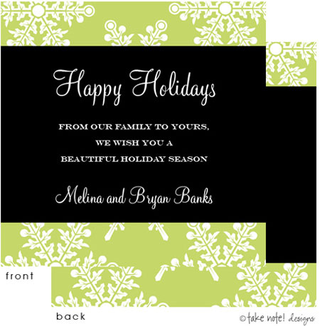 Digital Holiday Invitations/Greeting Cards by Take Note Designs - Green Snowflake Black Wrap