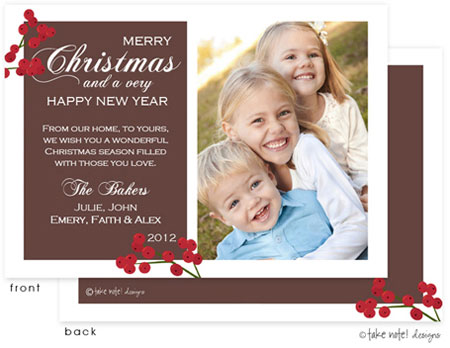 Take Note Designs Digital Holiday Photo Cards - Red Berries on Brown Take Note Designs Digital Holiday Photo Cards - Red Berries on Brown