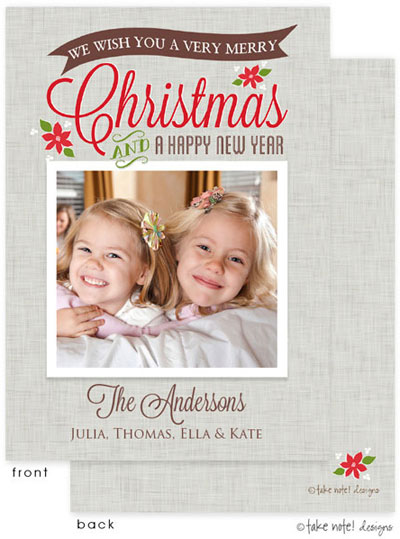 Take Note Designs Digital Holiday Photo Cards - Christmas Linen Blessing Banner