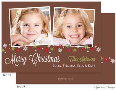 Take Note Designs Digital Holiday Photo Cards - Cheerful Snowflake Border Brown