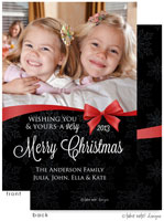 Take Note Designs Digital Holiday Photo Cards - Elegant Ribbon Wrap on Snowflake Damask
