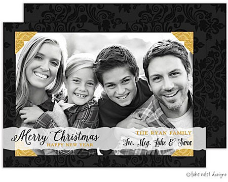 Take Note Designs Digital Holiday Photo Cards - Black Damask Gold Corners Take Note Designs Digital Holiday Photo Cards - Black Damask Gold Corners