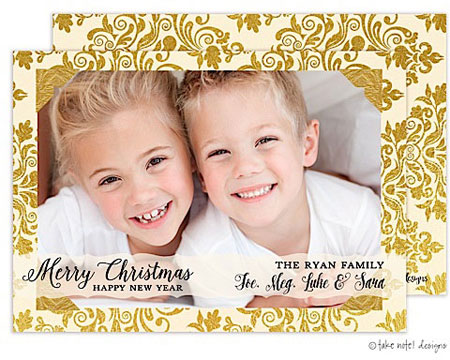 Take Note Designs Digital Holiday Photo Cards - Golden Damask Gold Corners Take Note Designs Digital Holiday Photo Cards - Golden Damask Gold Corners