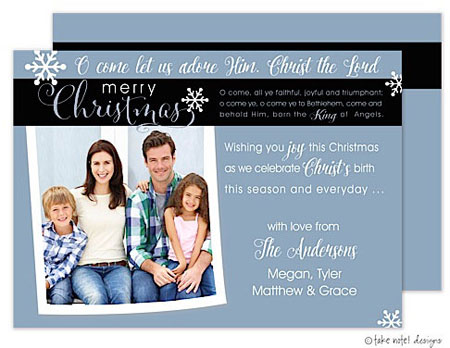 Take Note Designs Digital Holiday Photo Cards - O Come Let Us Adore Him Blue