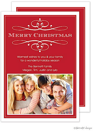 Take Note Designs Digital Holiday Photo Cards - Red Simple Scroll Elegance
