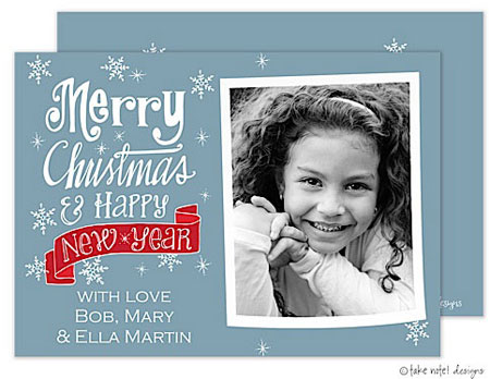 Take Note Designs Digital Holiday Photo Cards - Merry Christmas New Year Banner Blue Take Note Designs Digital Holiday Photo Cards - Merry Christmas New Year Banner Blue