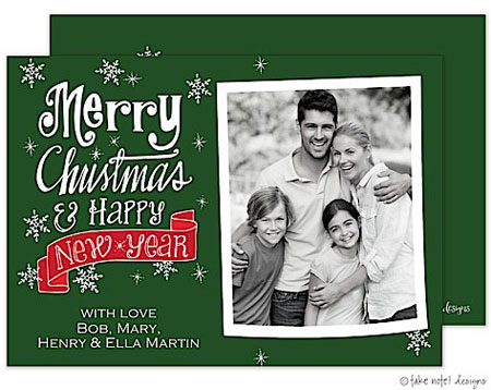 Take Note Designs Digital Holiday Photo Cards - Merry Christmas New Year Banner Green Take Note Designs Digital Holiday Photo Cards - Merry Christmas New Year Banner Green