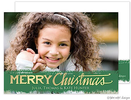 Take Note Designs Digital Holiday Photo Cards - Green Painted Band