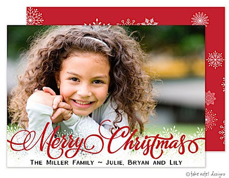 Take Note Designs Digital Holiday Photo Cards - Red Christmas Overlay Snowflakes