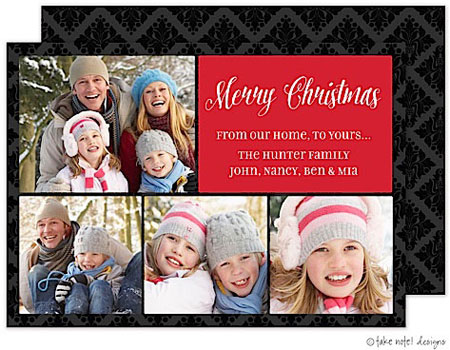 Take Note Designs Digital Holiday Photo Cards - Simple Red On Damask Take Note Designs Digital Holiday Photo Cards - Simple Red On Damask